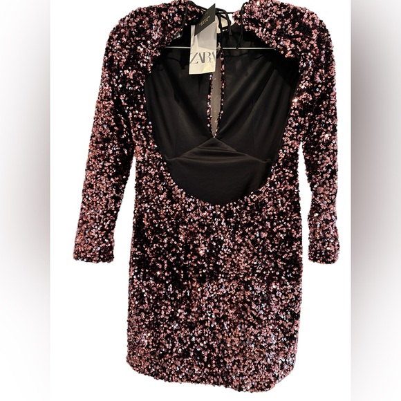 ZARA PINK VELVET WITH SEQUINS MINI DRESS - Picture 3 of 8